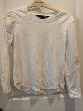 Veronica Beard White Long-Sleeve Puff Shoulder Top